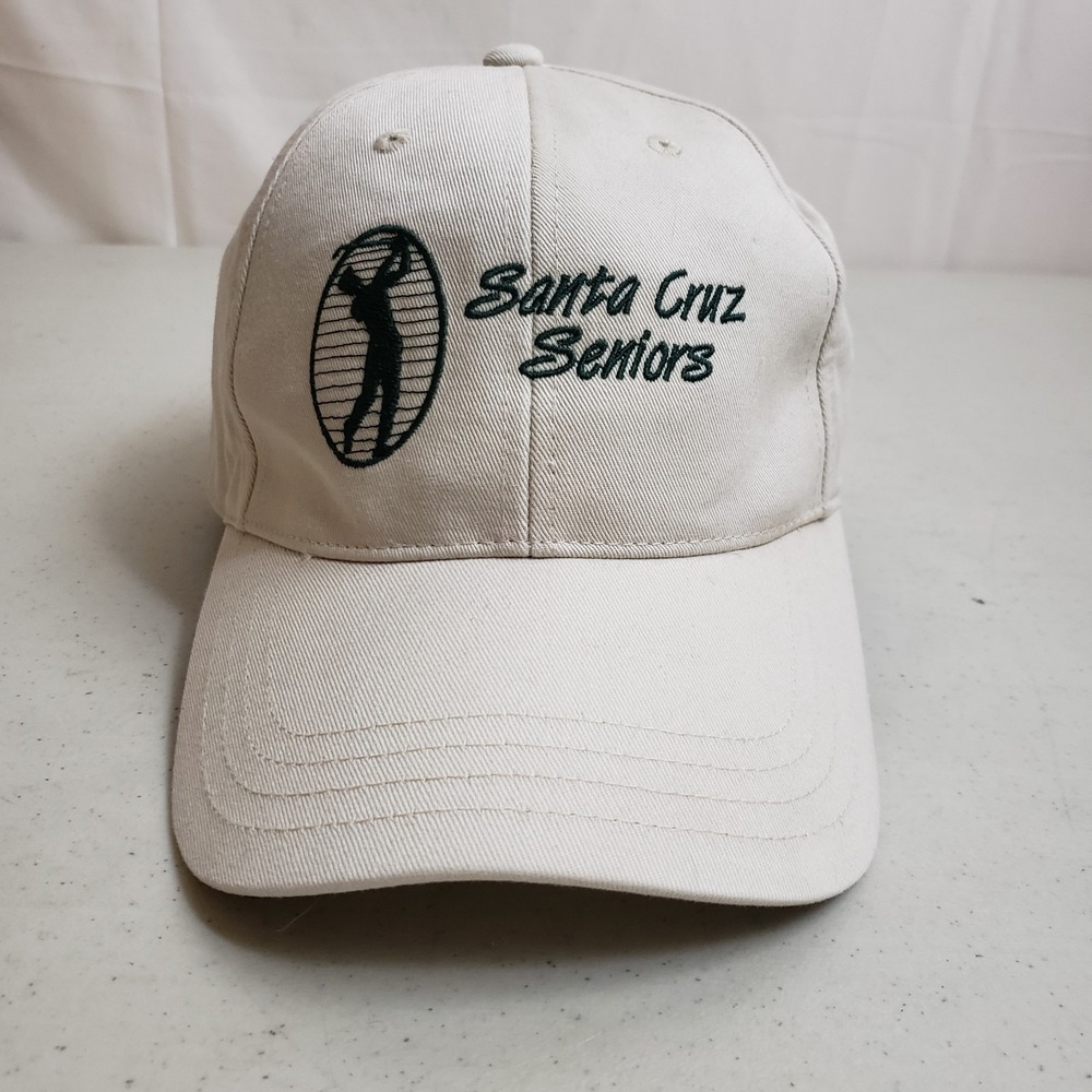 VINTAGE Santa Cruz Seniors Golf‎ Hat Cap Mens Strap Back Beige Golf Golfer *